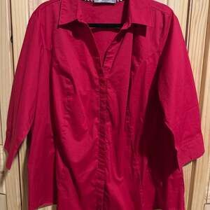 Riders by Lee Women's Red 3/4 Sleeve Easy Care Button Down Shirt